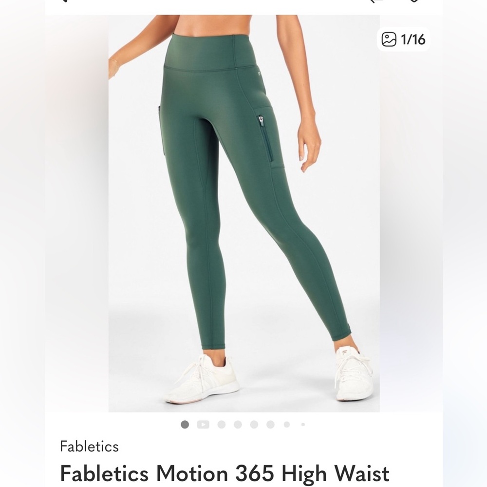 Fabletics Forest Green Motion Leggings Zipper Pocket and Ankles